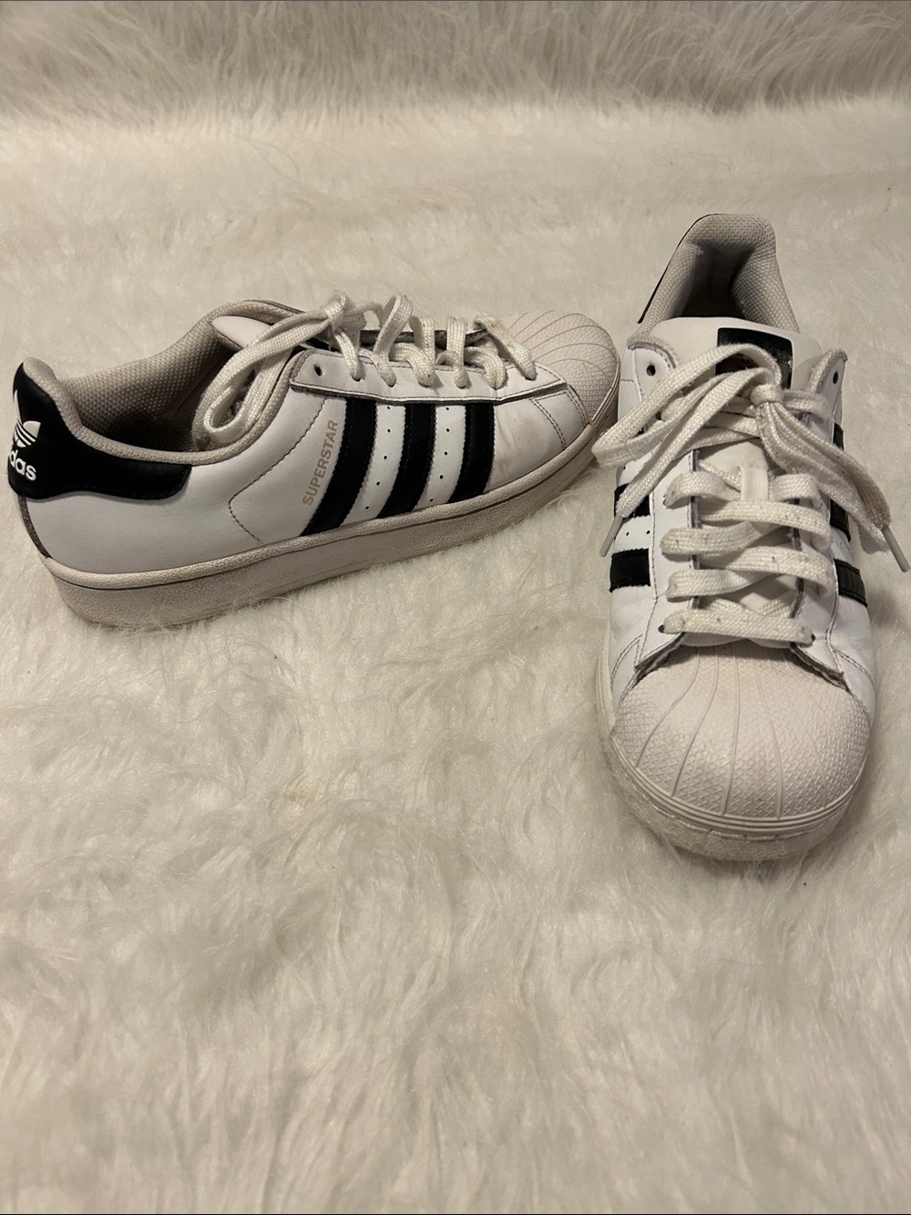 adidas White and Black Superstar Leather Sneakers